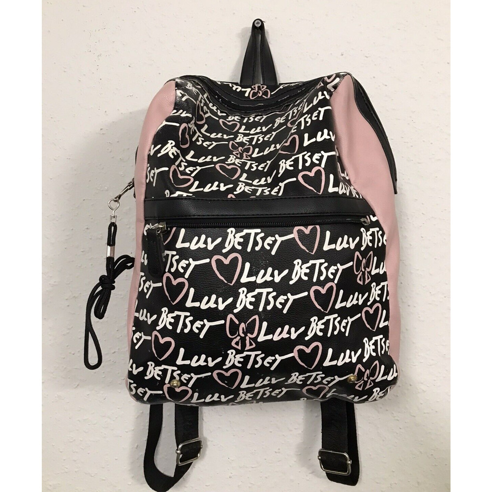 Y2K Luv Betsey Black with White Logo Writing and Pink Accents Backpack/Purse